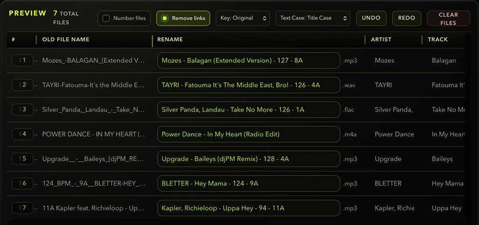 RenameBrooo rename preview table